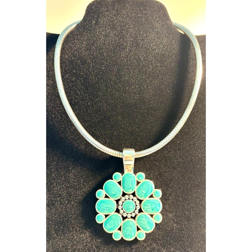 Premier Designs Reversible Pendant Necklace Red Turquoise Omega Chain 18"